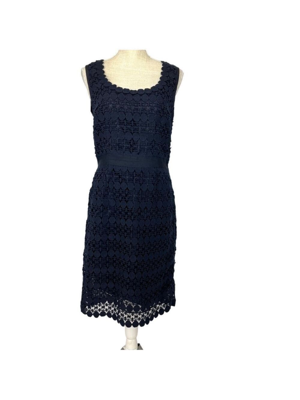 Tory Burch Lace Dress Women's 8 Navy Sleeveless Knee Length Lined